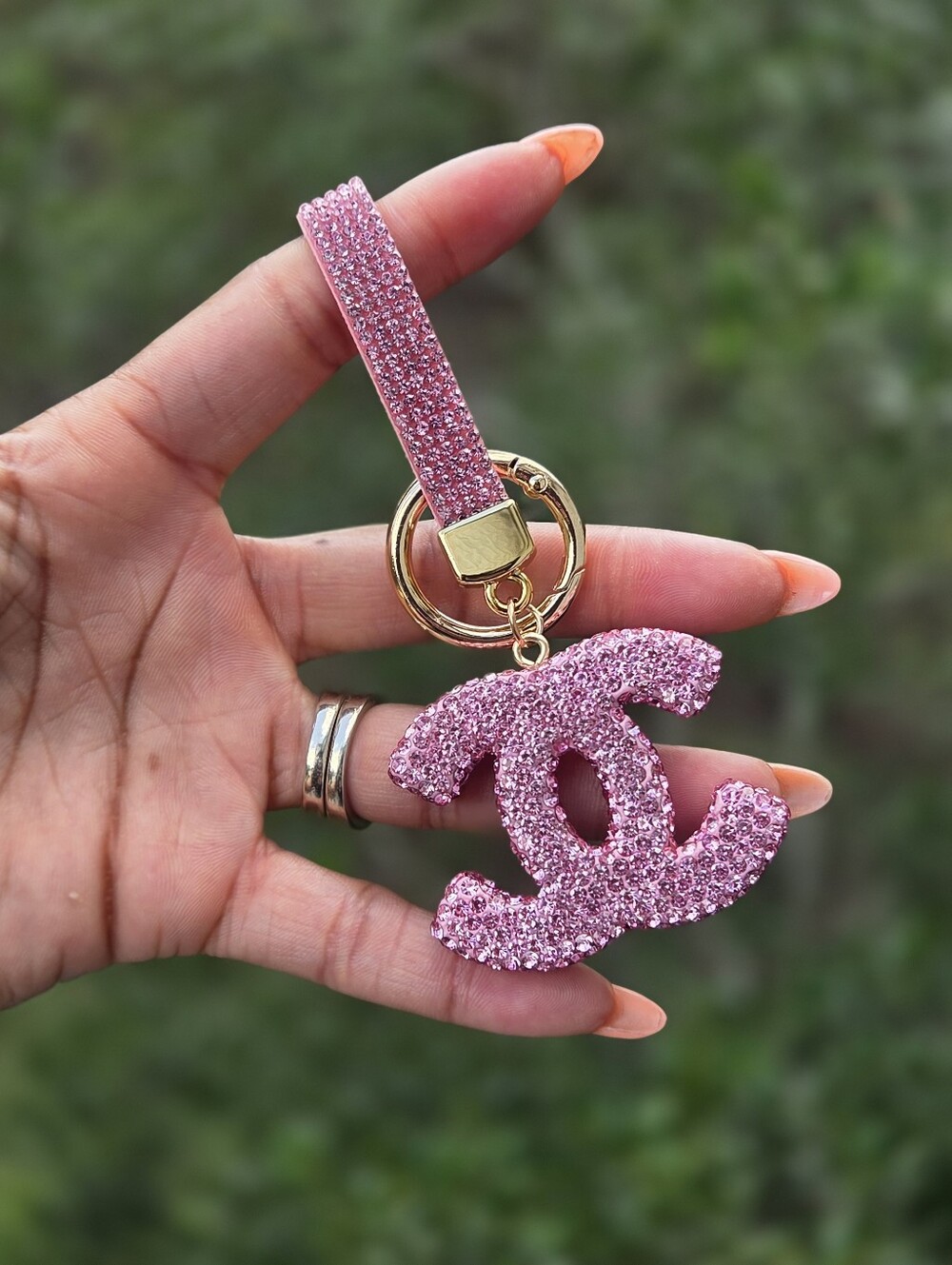 CC Pink Rhinestone Interlocking Keychain/Bag Charm